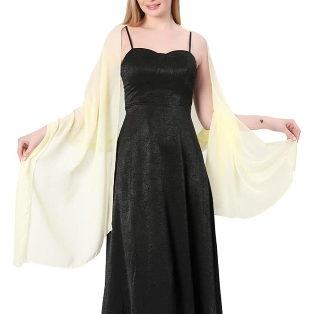 Women Beige Elegant Soft Sheer Chiffon Stole Bride Wedding Shawls and Wraps